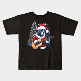 French Bulldog Playing Guitar Christmas Kids T-Shirt